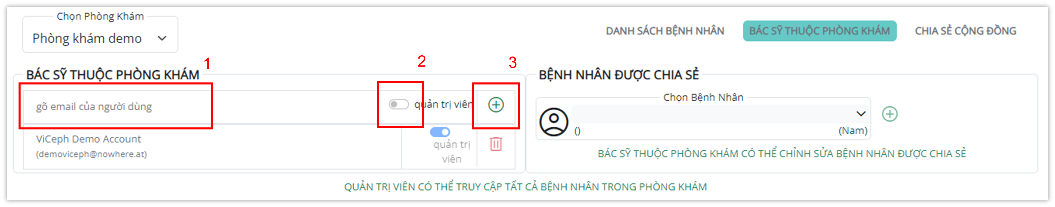 Cập nhật thông tin bác sĩ thuộc phòng khám - Email