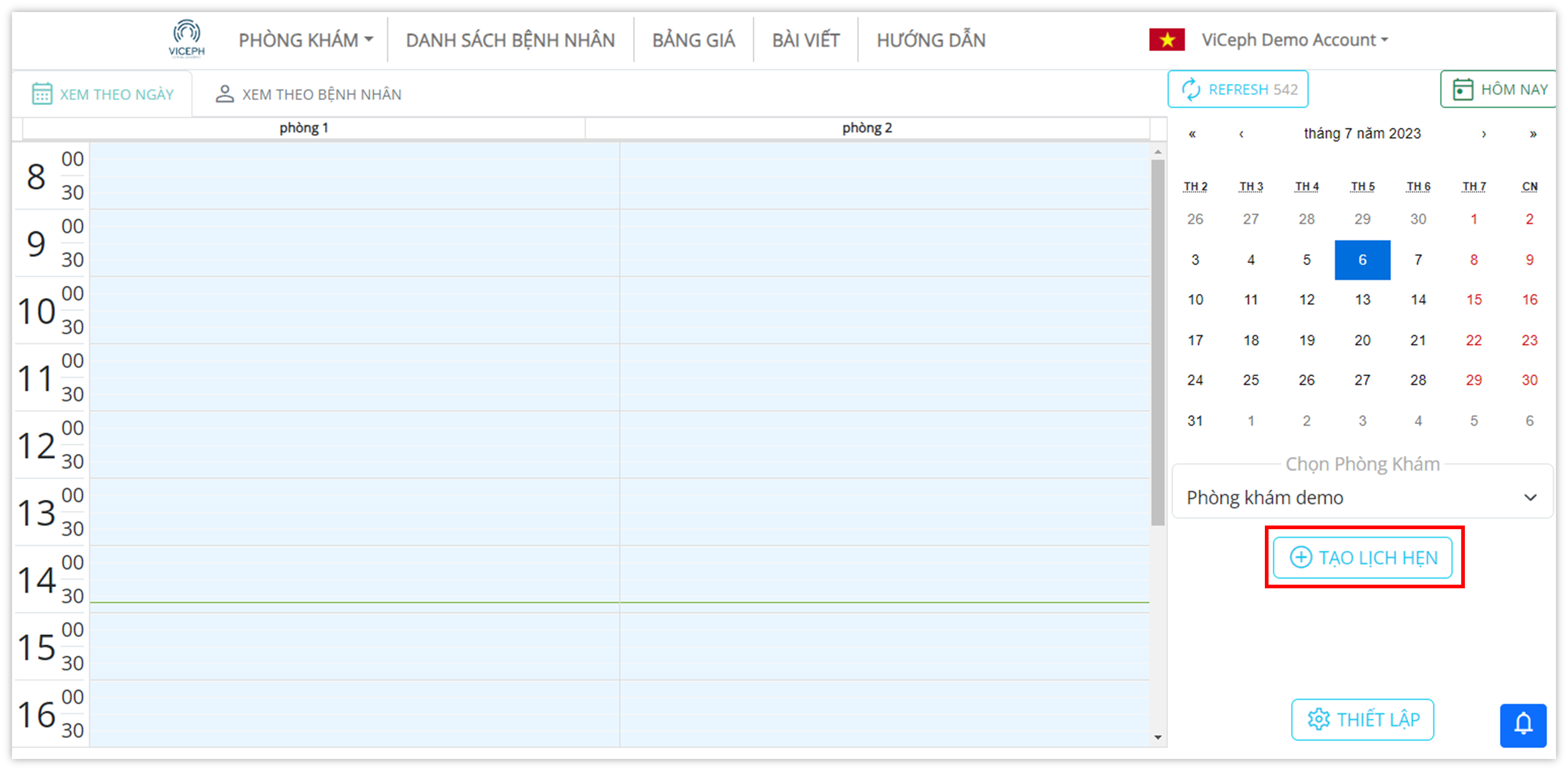 Lịch hẹn phòng khám - Tạo lịch hẹn