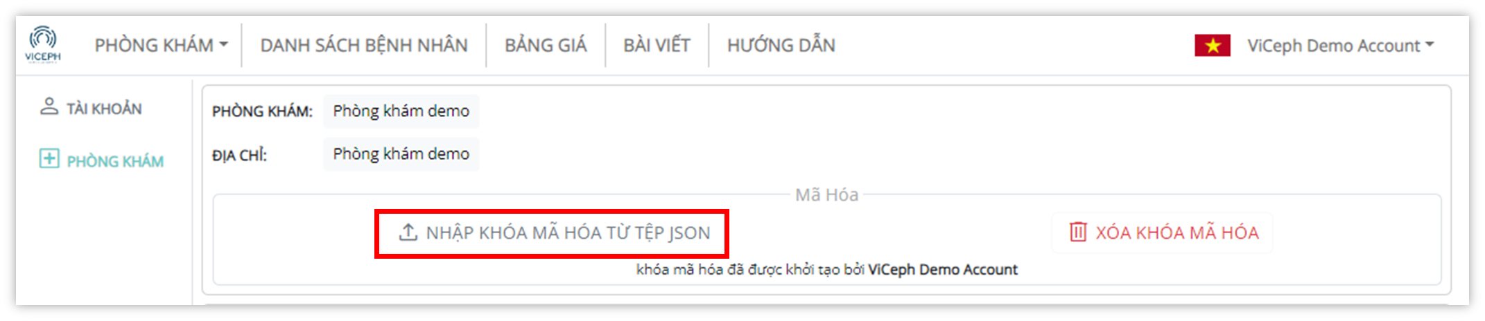 Mã hóa dữ liệu bệnh nhân - Nhập khóa mã hóa