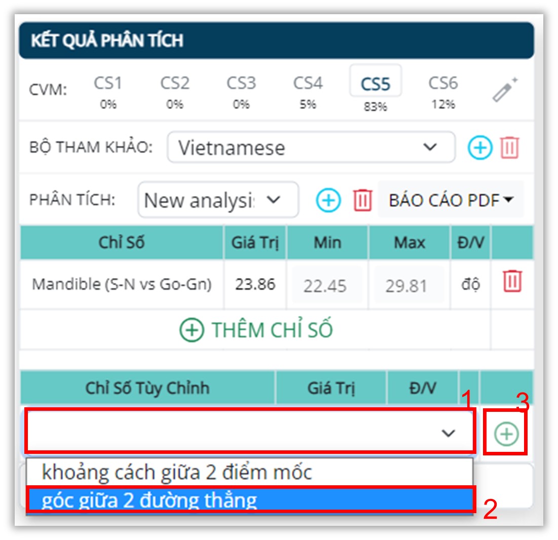 Phân tích phim sọ mặt nghiêng - Chỉ số tùy chỉnh